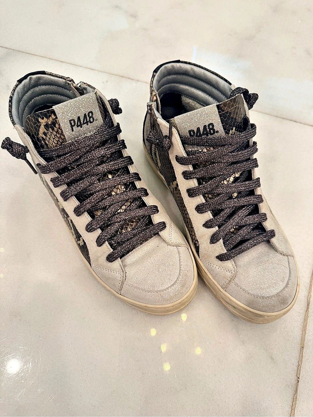 P448 Skate Python Snakeskin High Top Sneaker Brown & Black